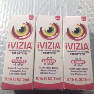 3x iVizia Sterile Lubricant Eye Drops For Dry Eyes,5mL Exp 2/2027 -Free Shipping